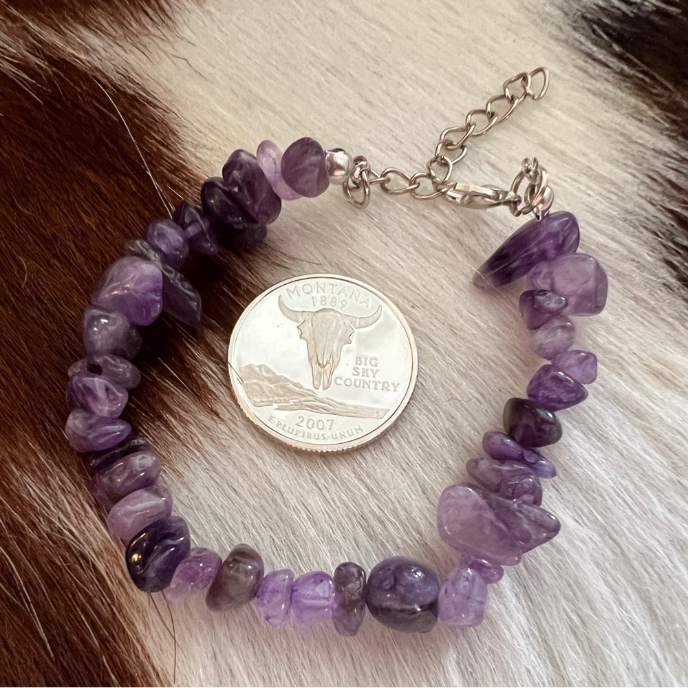 ❤️ Amethyst Gemstone Bracelet Adjustable 6 to 8” Bohemian Ethnic Style - Picture 4 of 7